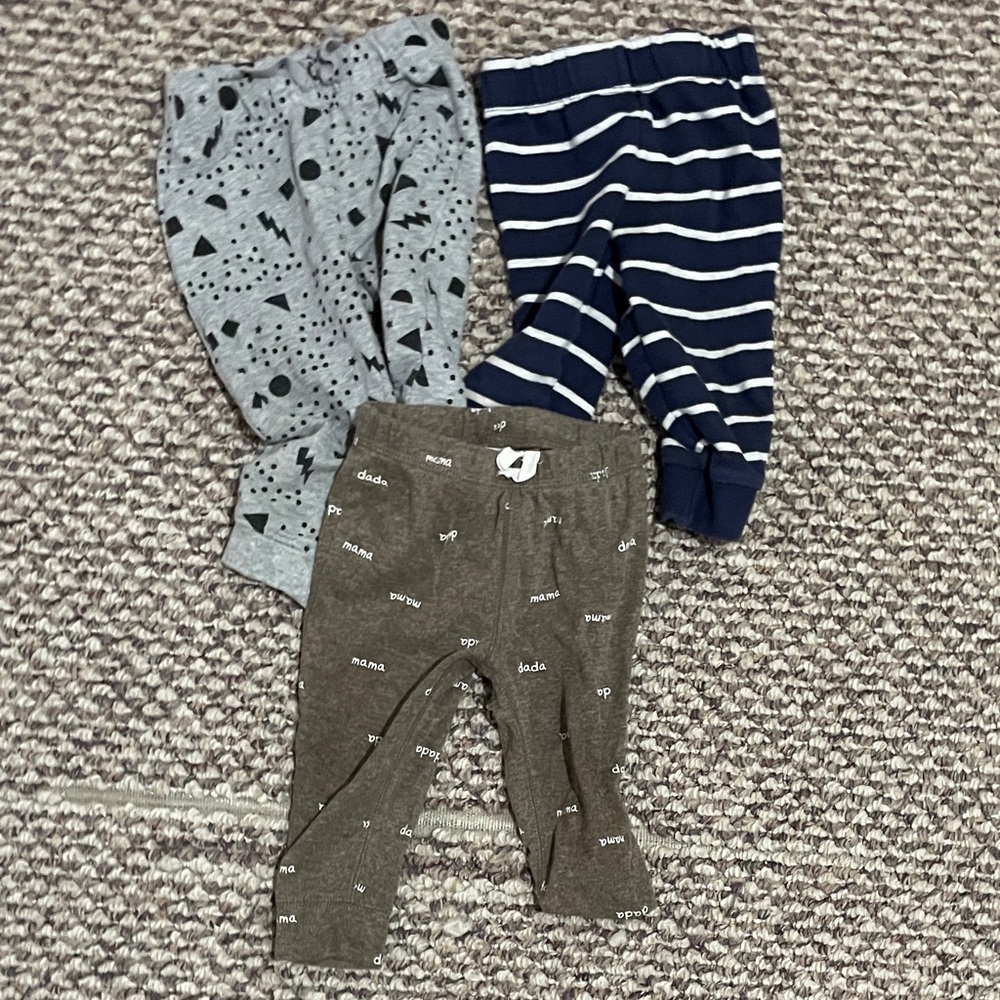 Set of Three 9 Month Baby Pants - Gray, Navy, Brown